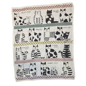 Vintage 1989 Cat Blanket Retro Kitty Novelty Throw by Pat Meyers USA Made *HOLE